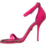 Dolce & Gabbana Pink Leather Crystal Heels Sandals Shoes LA10611-39