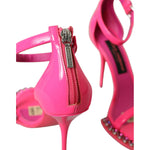 Dolce & Gabbana Pink Leather Crystal Heels Sandals Shoes LA10611-39