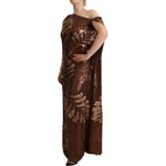 Dsquared² Brown Leaf Sequined Shift One Shoulder Long Dress DR28556
