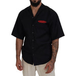 Dsquared² Black Cotton Collared Logo Print Short Sleeve Shirt TSH83548-48