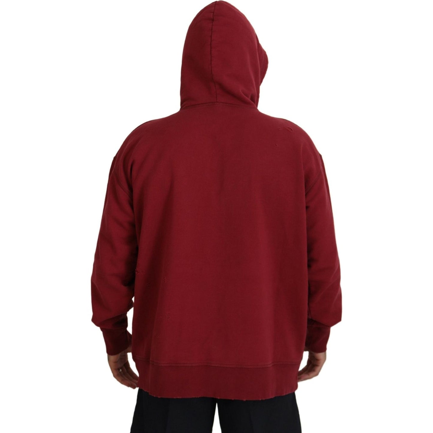Dsquared² Maroon Cotton Tattered Hooded Printed Pullover Sweater TSH83483-48