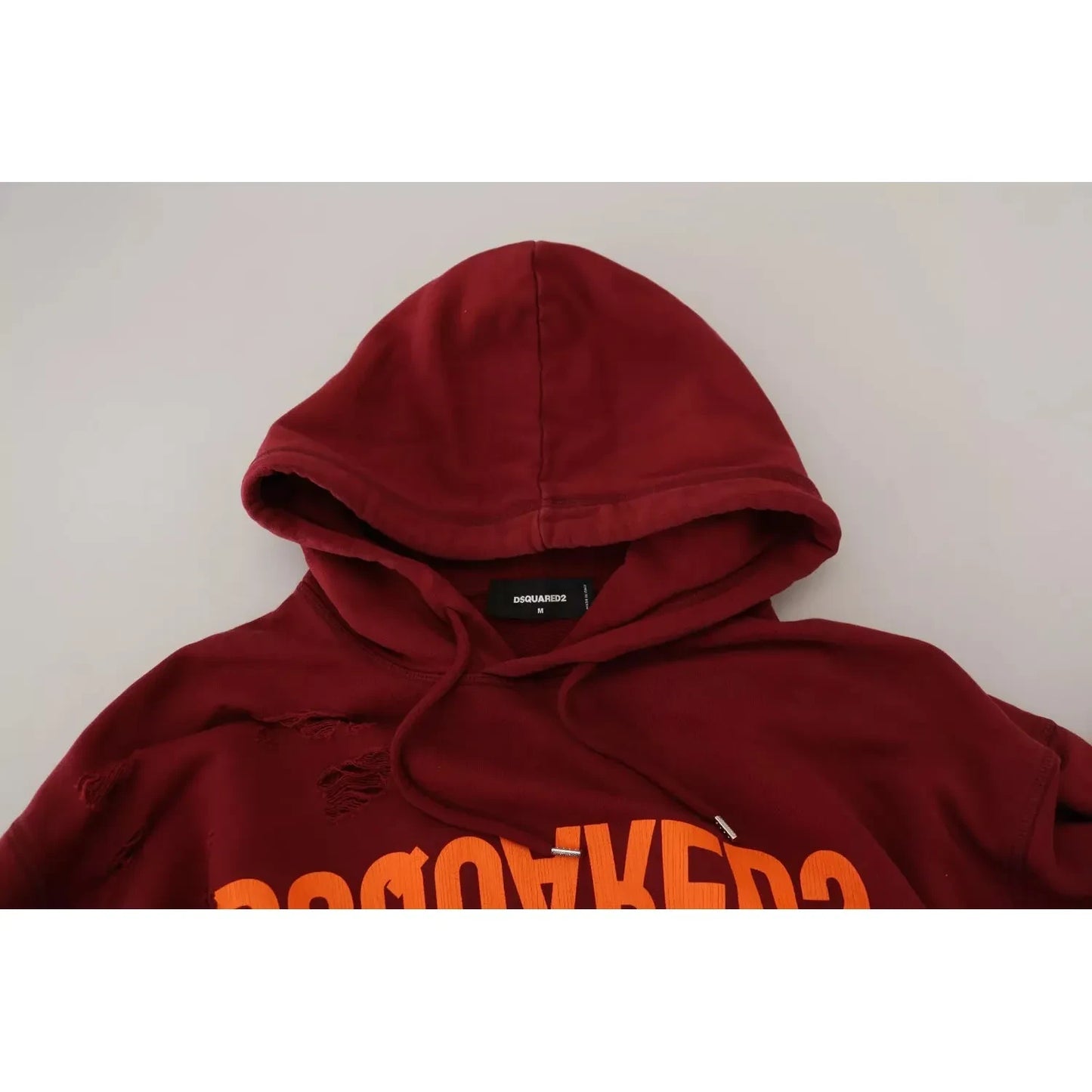 Dsquared² Maroon Cotton Tattered Hooded Printed Pullover Sweater TSH83483-48
