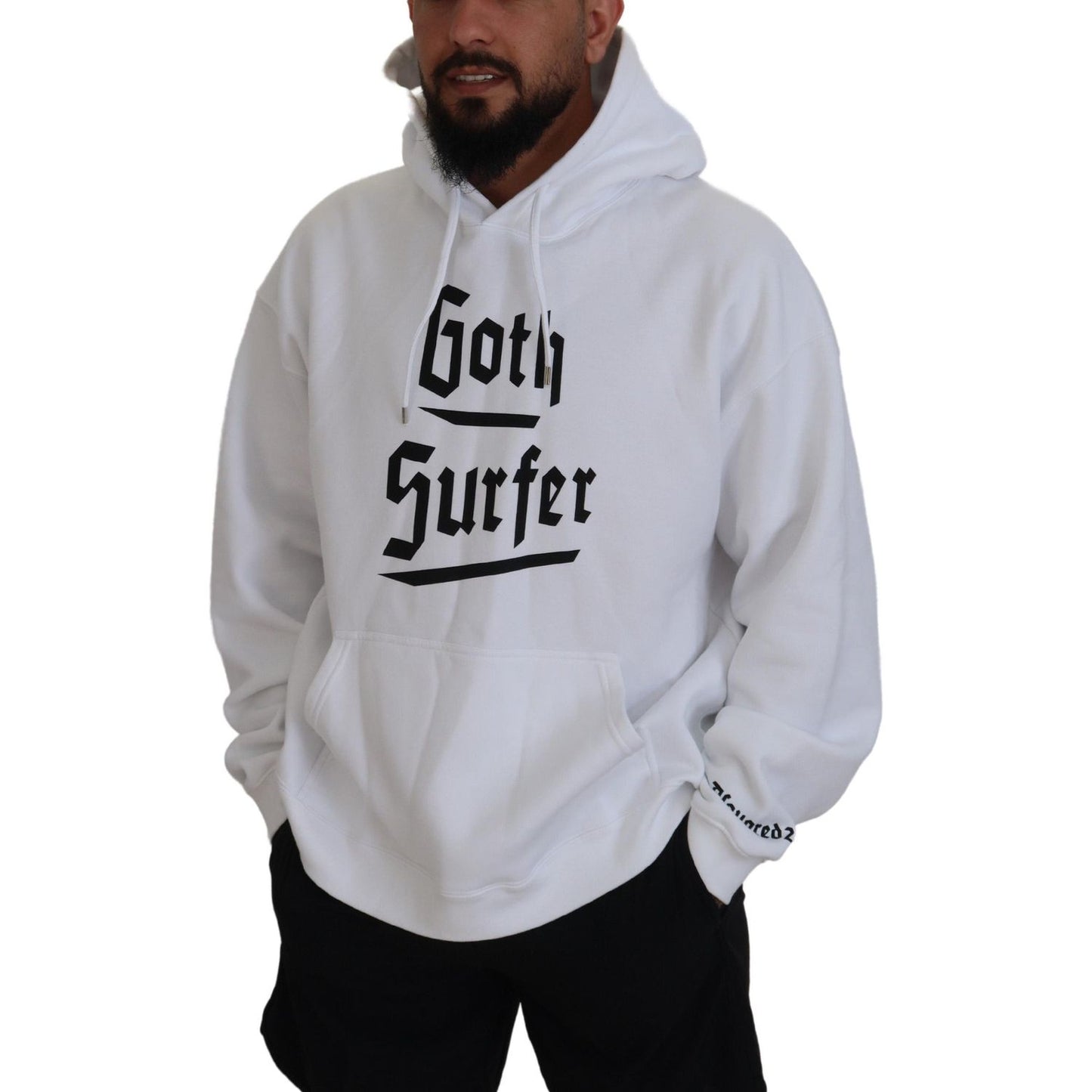 Dsquared² White Cotton Hooded Printed Men Pullover Sweater TSH83494-48