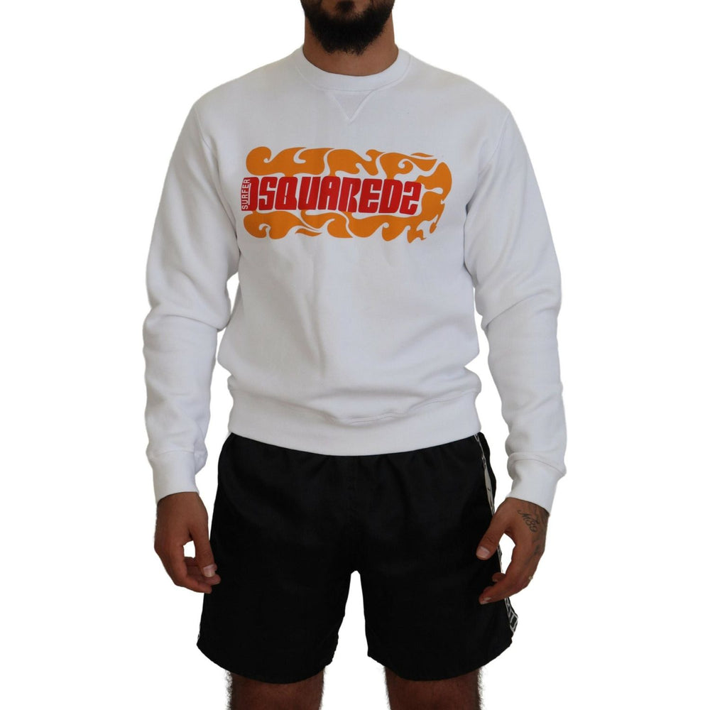 Dsquared² White Cotton Printed Long Sleeves Pullover Sweater TSH83531-48