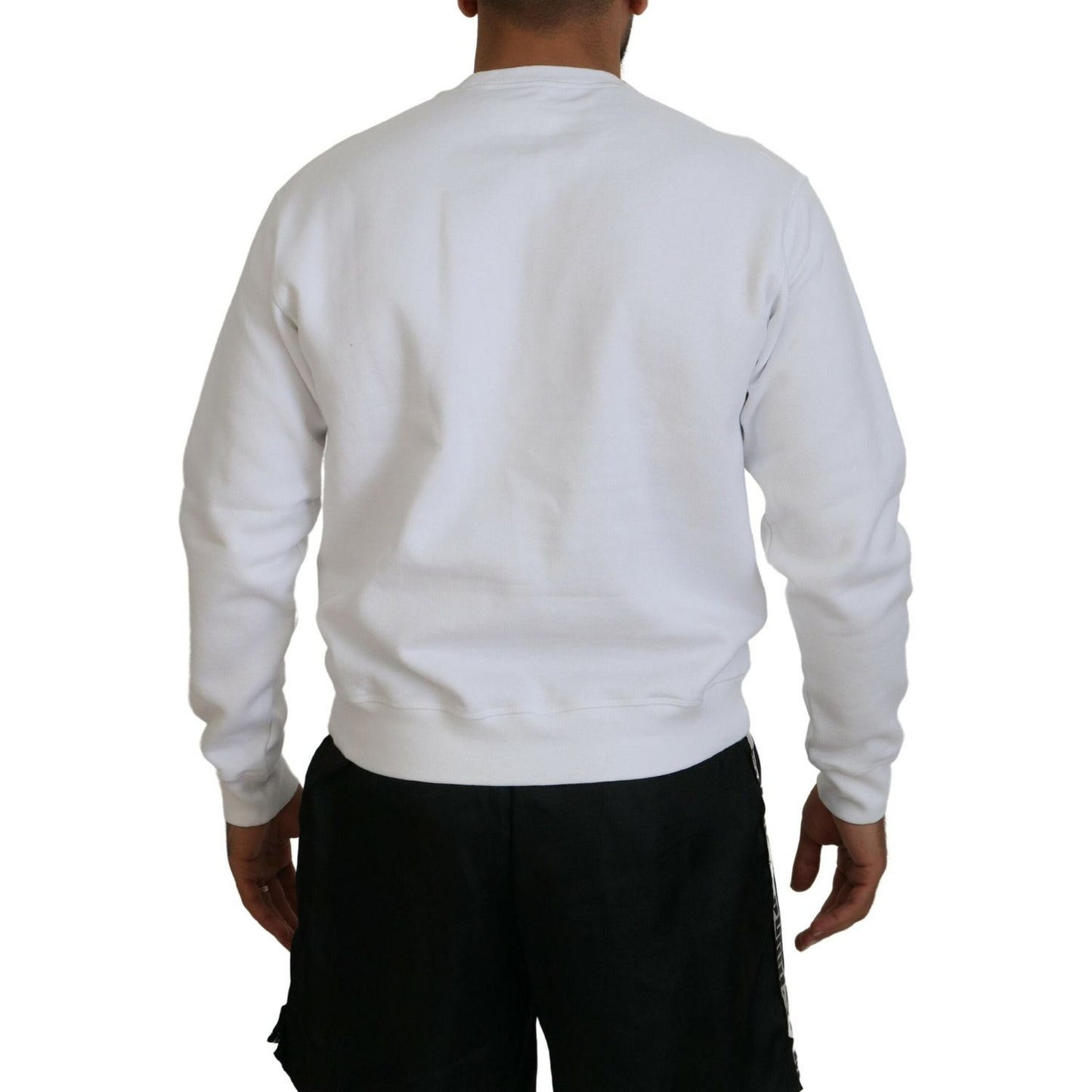 Dsquared² White Cotton Printed Long Sleeves Pullover Sweater TSH83531-48