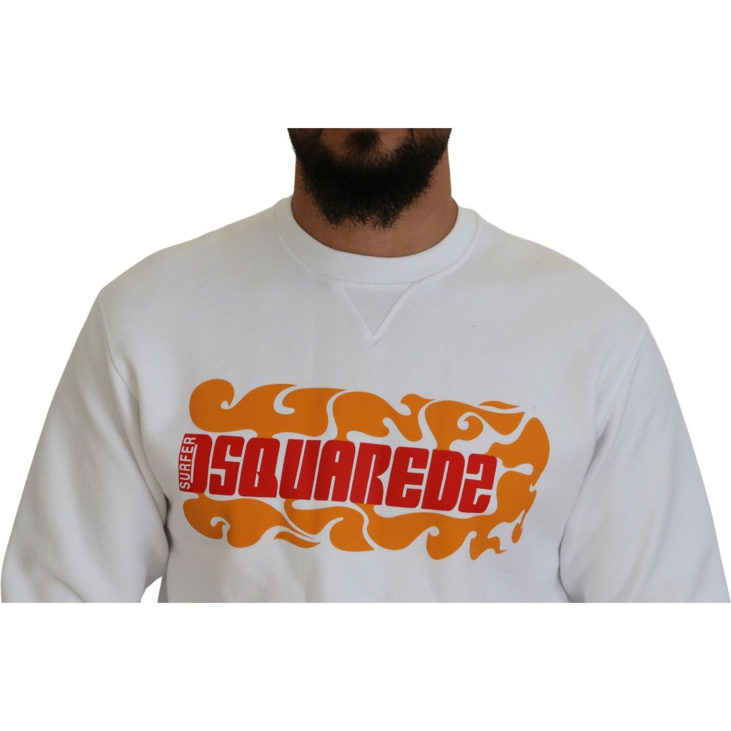 Dsquared² White Cotton Printed Long Sleeves Pullover Sweater TSH83531-48