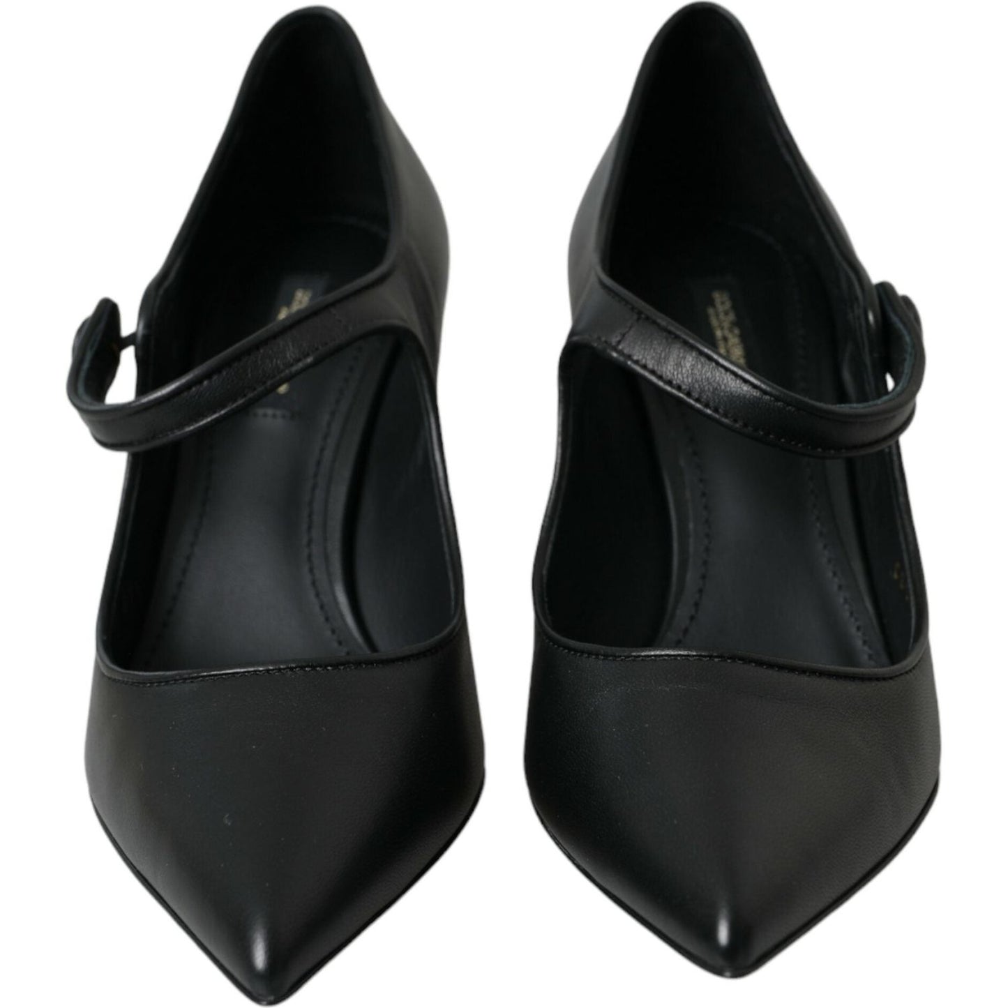 Dolce & Gabbana Black Leather Logo Heels Mary Janes Pumps Shoes LA10765-37.5