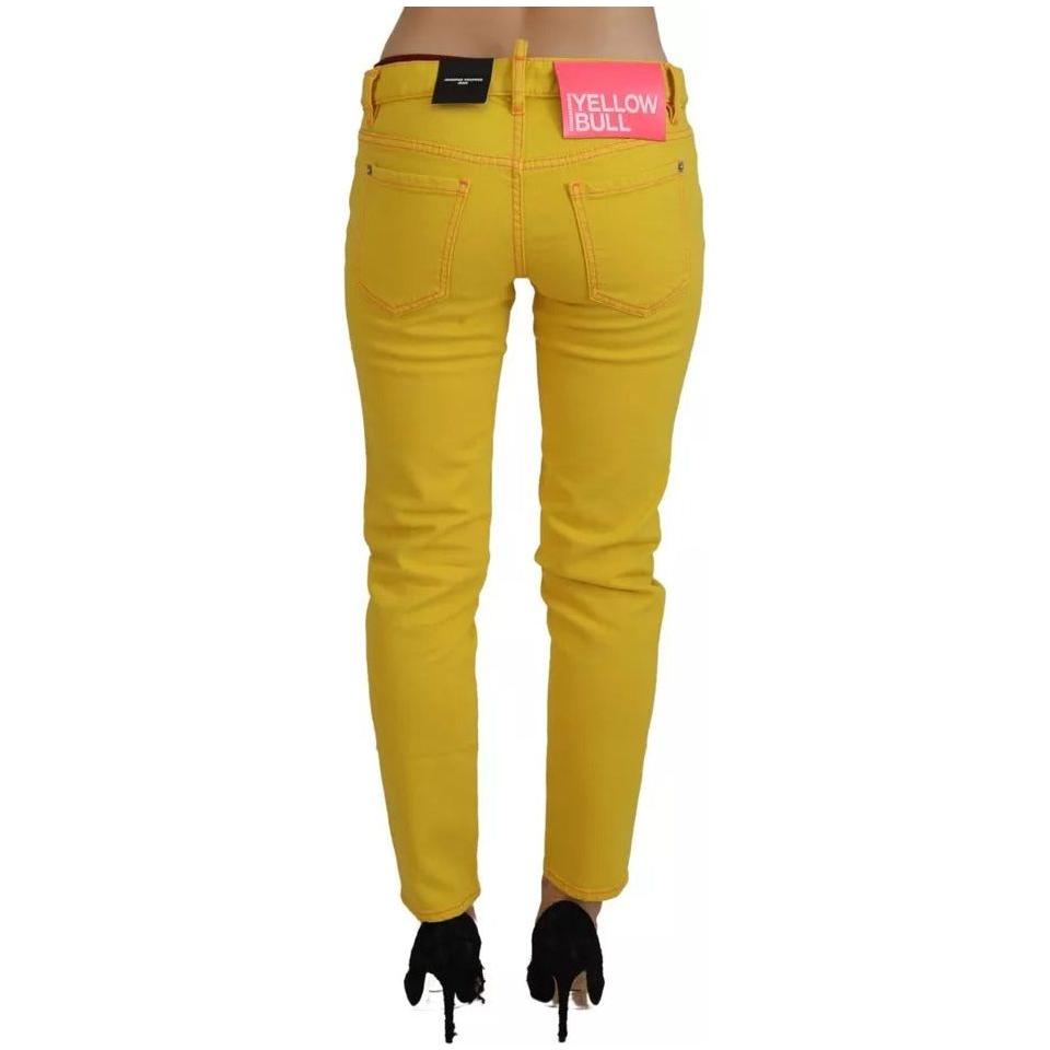 Dsquared² Yellow Cotton Low Waist Cropped Jennifer Denim Jeans