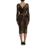Dolce & Gabbana Brown Leopard Print Bodycon V-neck Midi Dress DR281158-38