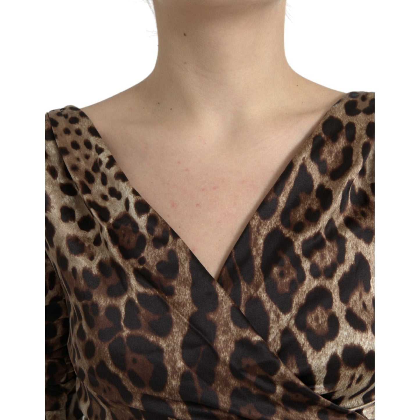Dolce & Gabbana Brown Leopard Print Bodycon V-neck Midi Dress DR281158-38