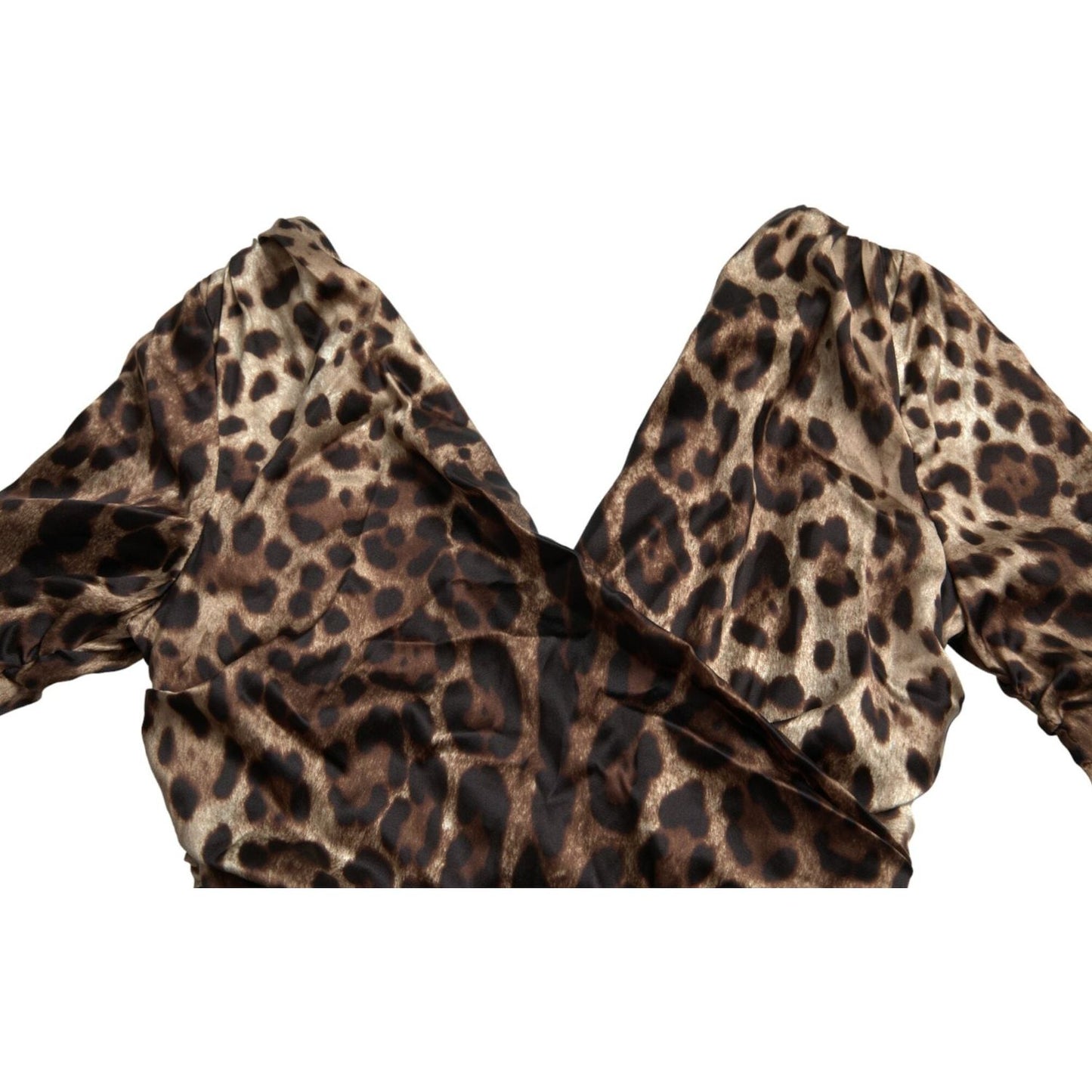 Dolce & Gabbana Brown Leopard Print Bodycon V-neck Midi Dress DR281158-38