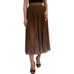 Dolce & Gabbana Brown Polyester Pleated High Waist Midi Skirt SKI1996-40
