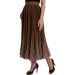 Dolce & Gabbana Brown Polyester Pleated High Waist Midi Skirt SKI1996-40