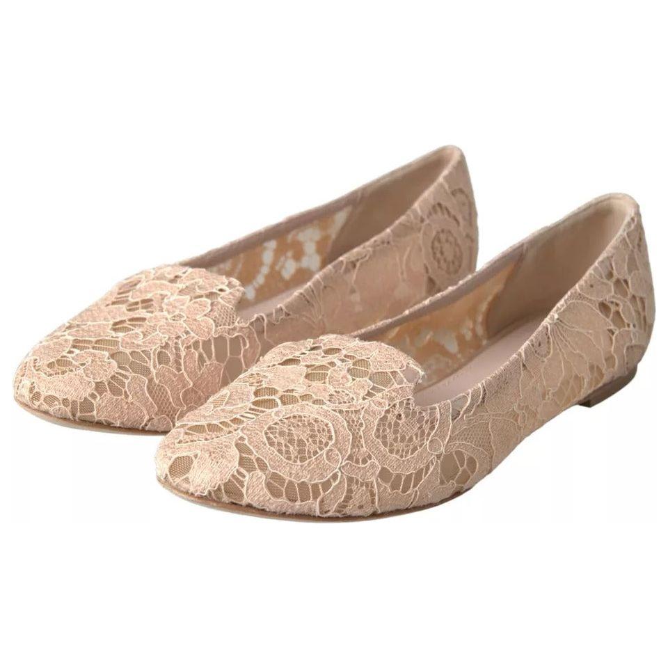 Dolce & Gabbana Beige Floral Lace Loafers Flats Shoes LA10256-39