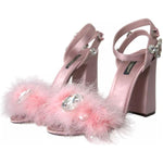 Dolce & Gabbana Pink Turkey Feather Embellished Sandals Shoes LA10797-39