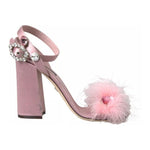 Dolce & Gabbana Pink Turkey Feather Embellished Sandals Shoes LA10797-39