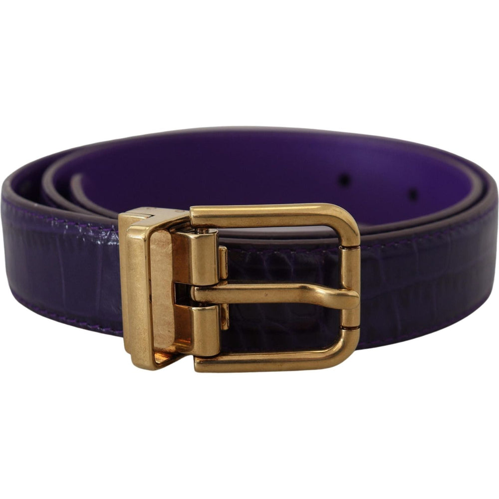 Dolce & Gabbana Purple Exotic Leather Gold Metal Buckle Belt WMB316-70