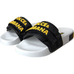 Dolce & Gabbana White Black Logo Beachwear Flats Sandals Shoes LA10964-36
