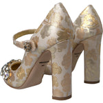 Dolce & Gabbana Gold Jacquard Crystal Mary Janes Pumps Shoes LA10958-35