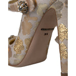 Dolce & Gabbana Gold Jacquard Crystal Mary Janes Pumps Shoes LA10958-35