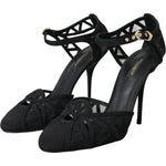 Dolce & Gabbana Black Mesh Ankle Strap Heels Sandals Shoes LA11027-39