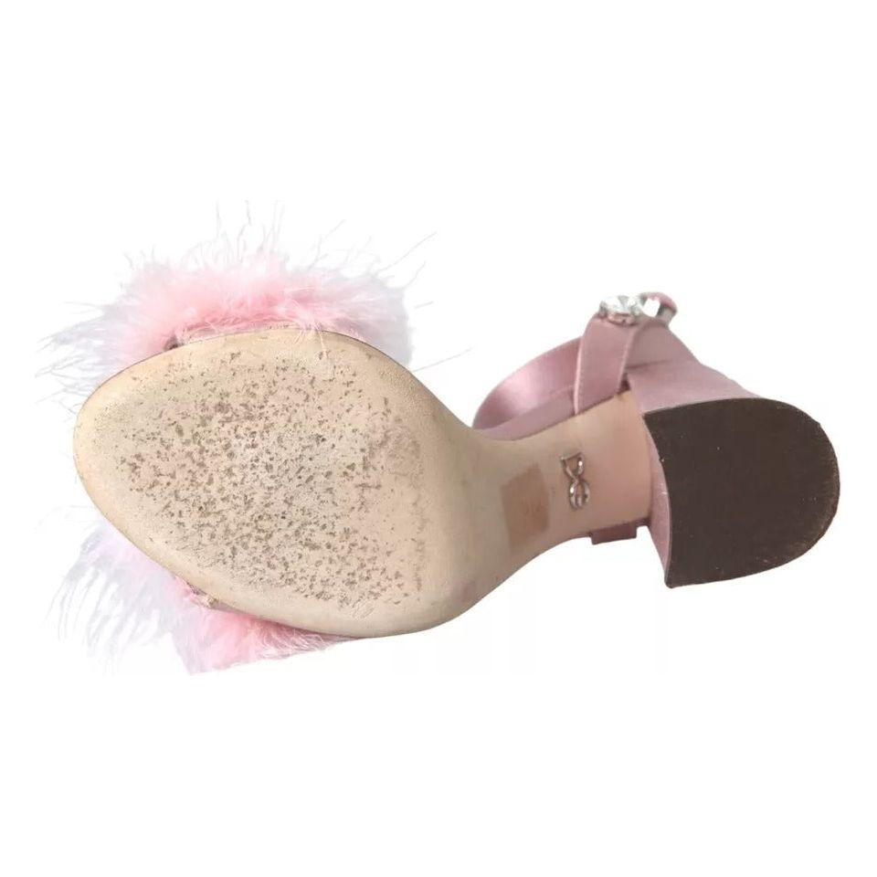 Dolce & Gabbana Pink Turkey Feather Crystal Sandals Shoes LA10906-36