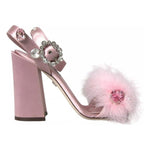 Dolce & Gabbana Pink Turkey Feather Crystal Sandals Shoes LA10906-36