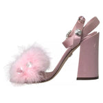 Dolce & Gabbana Pink Turkey Feather Crystal Sandals Shoes LA10906-36