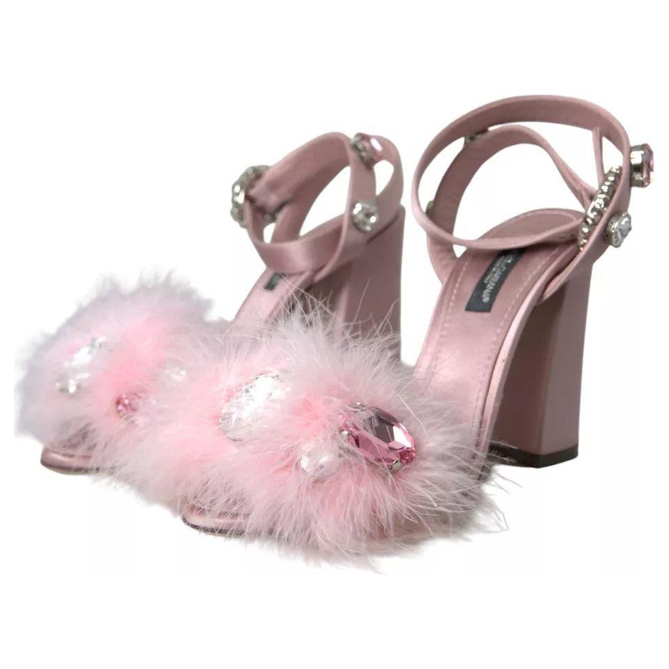 Dolce & Gabbana Pink Turkey Feather Crystal Sandals Shoes LA10906-36