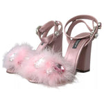 Dolce & Gabbana Pink Turkey Feather Crystal Sandals Shoes LA10906-36