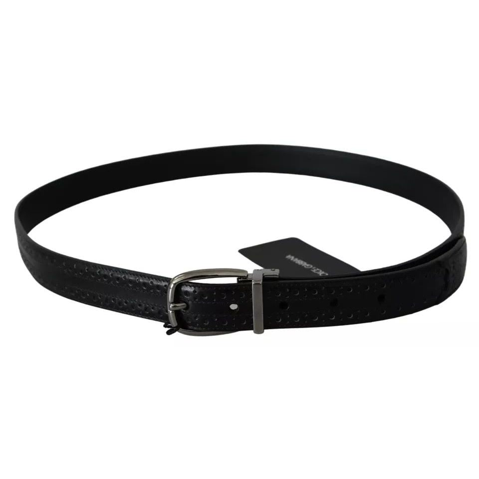 Dolce & Gabbana Black Leather Silver Metal Buckle Classic Belt BEL60915-95
