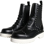 Dolce & Gabbana Black Leather Combat Mid Calf Boots Shoes LA11272-36