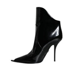Dolce & Gabbana Black Patent Leather Pointed Ankle Boots Shoes LA11372-35