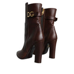 Dolce & Gabbana Brown Leather Heels Mid Calf Boots Shoes