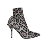 Dolce & Gabbana Gray Leopard Stretch Heels Ankle Boots Shoes