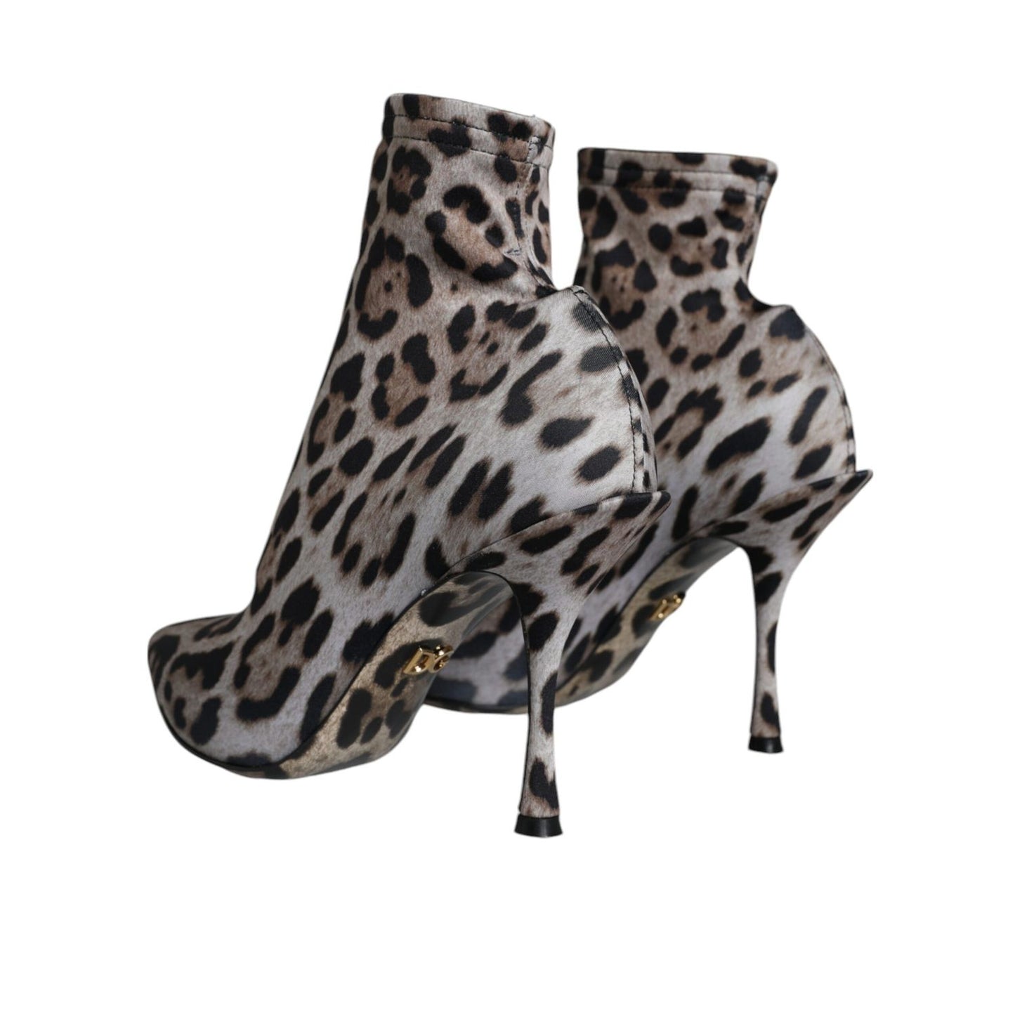 Dolce & Gabbana Gray Leopard Stretch Heels Ankle Boots Shoes