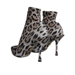Dolce & Gabbana Gray Leopard Stretch Heels Ankle Boots Shoes