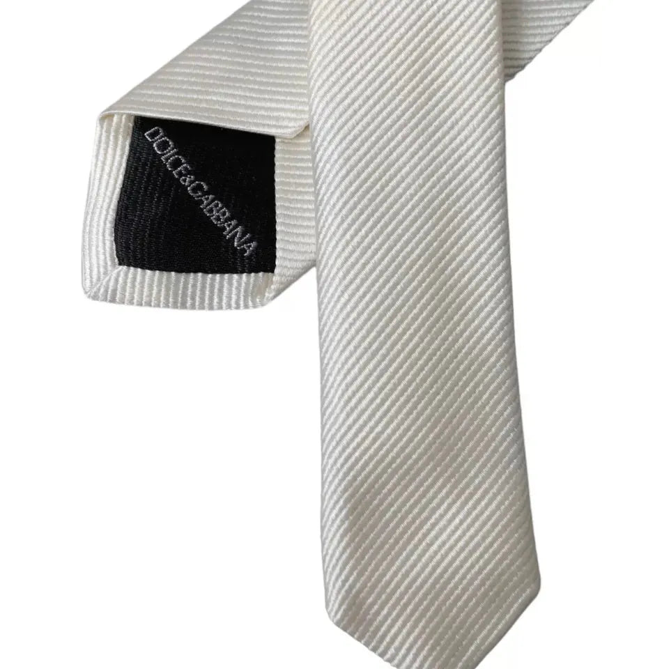 Dolce & Gabbana White Solid 100% Silk Adjustable Tie KRA3356