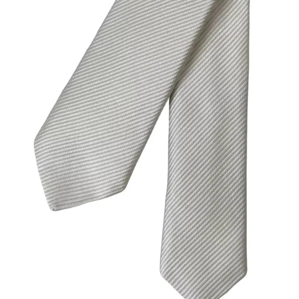 Dolce & Gabbana White Solid 100% Silk Adjustable Tie KRA3356