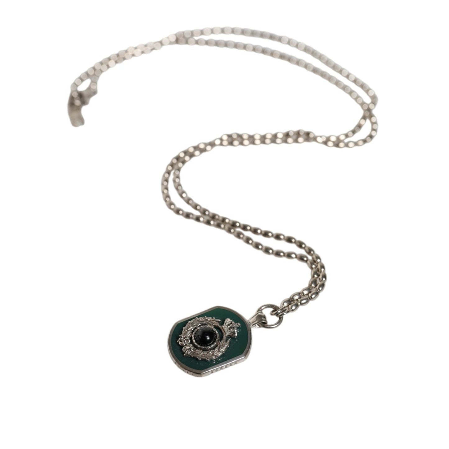 Dolce & Gabbana Sterling Silver 925 Chain Bar Gem Pendant Logo Necklace SMY10396