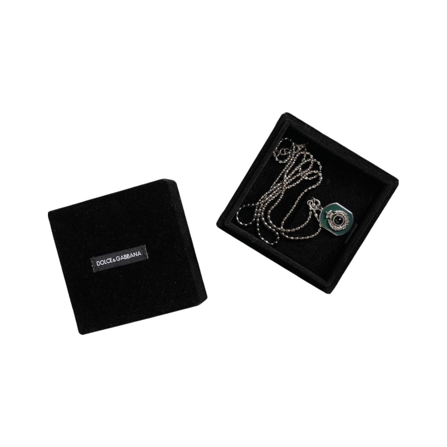 Dolce & Gabbana Sterling Silver 925 Chain Bar Gem Pendant Logo Necklace SMY10396