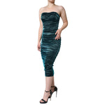 Dolce & Gabbana Green Silk Blend Satin Fitted Strapless Dress