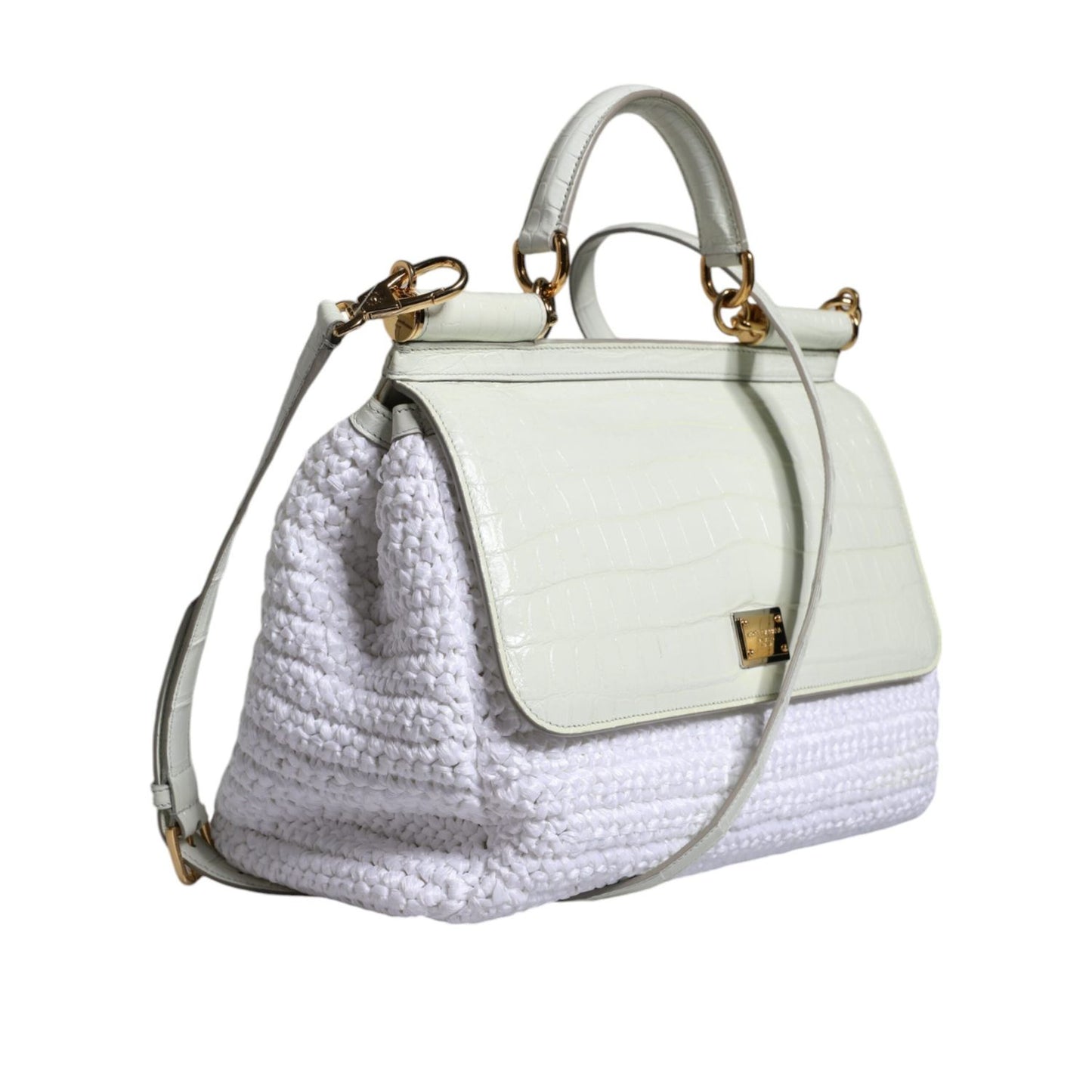 Dolce & Gabbana White Rafia Leather SICILY Crossbody Bag BAG4095