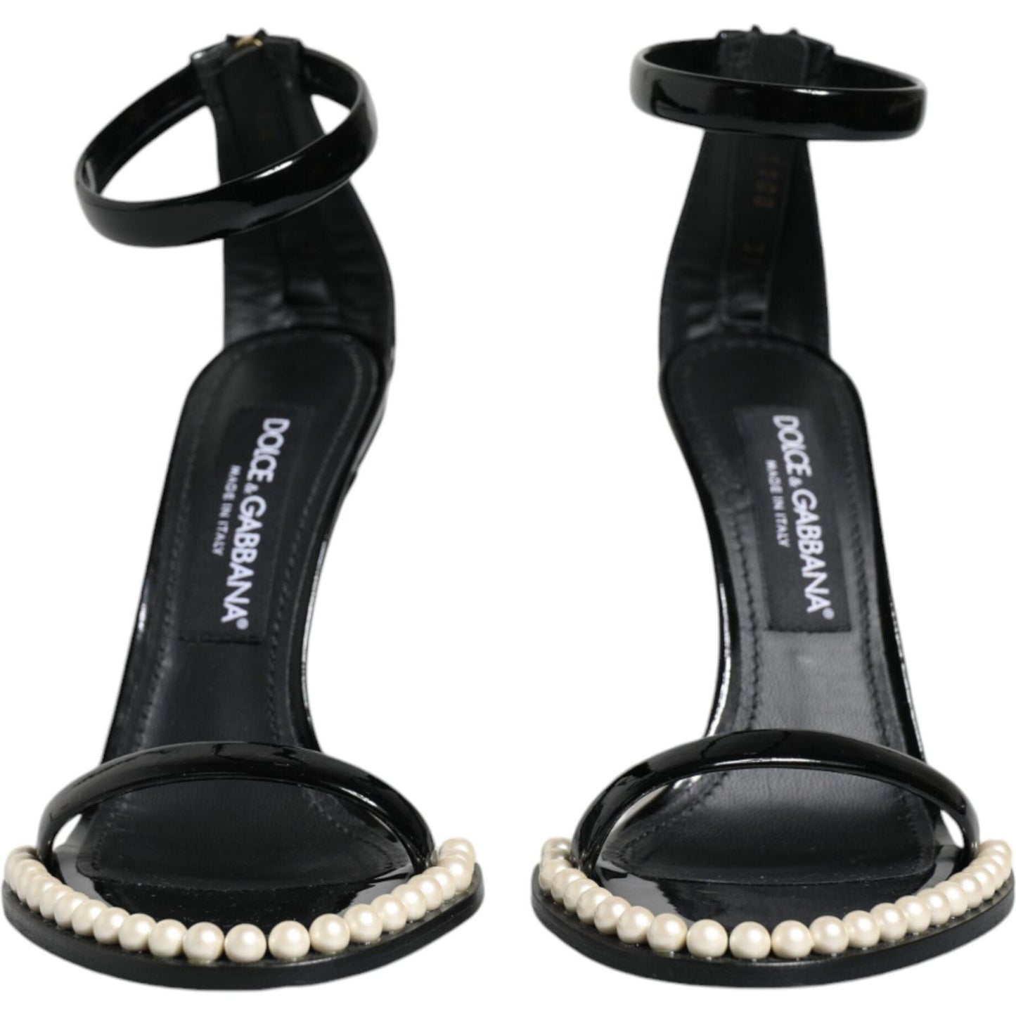 Dolce & Gabbana Black Keira Leather Faux Pearl Sandals Heels Shoes LA11782-37.5