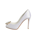 Dolce & Gabbana White Crystals Peep Toe Satin Pumps Shoes