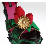 Dolce & Gabbana Green Brocade Snakeskin Roses Crystal Shoes SIG17579-1
