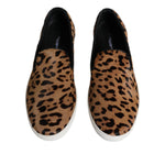 Dolce & Gabbana Brown Calfskin Fur Leopard Men Sneakers Shoes