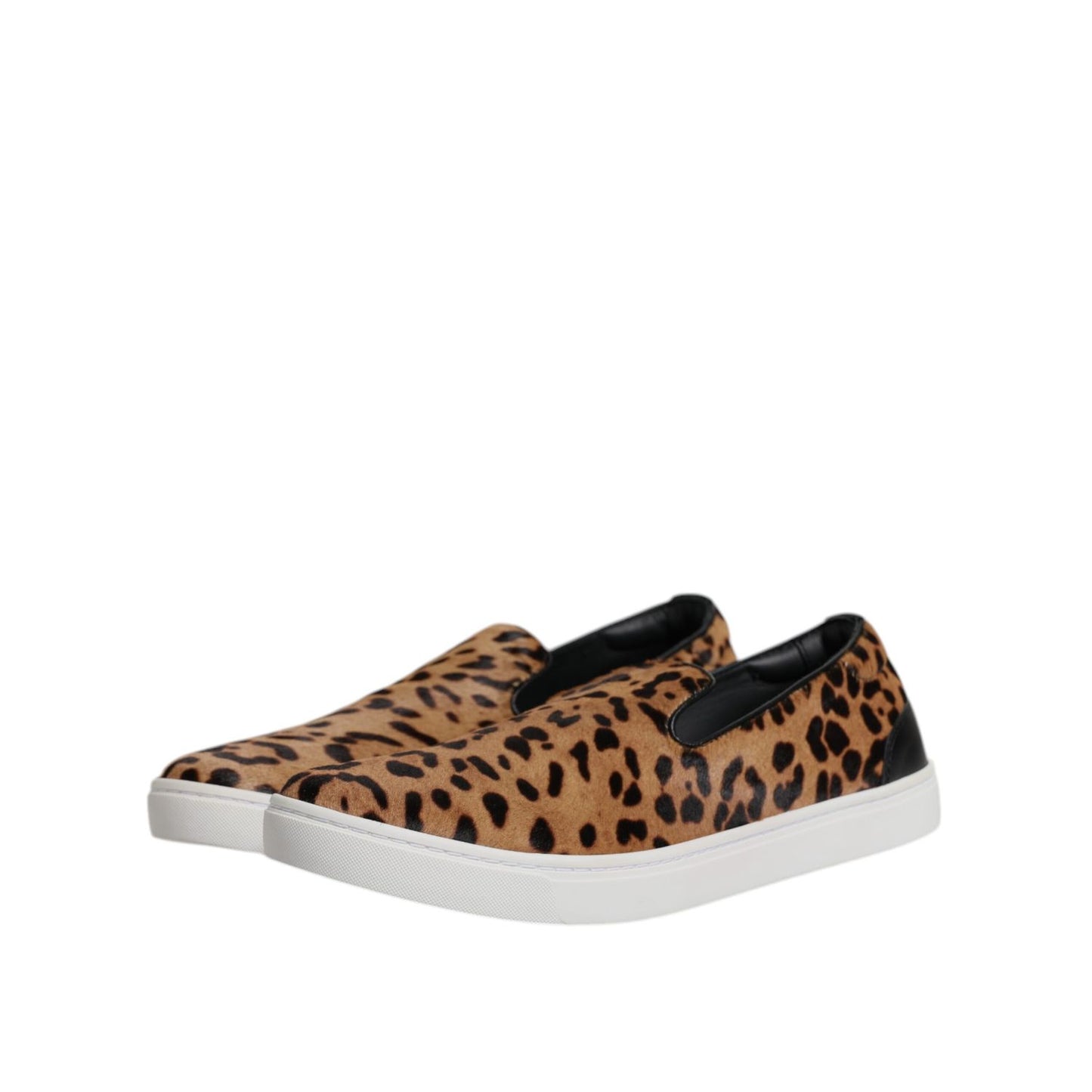 Dolce & Gabbana Brown Calfskin Fur Leopard Men Sneakers Shoes
