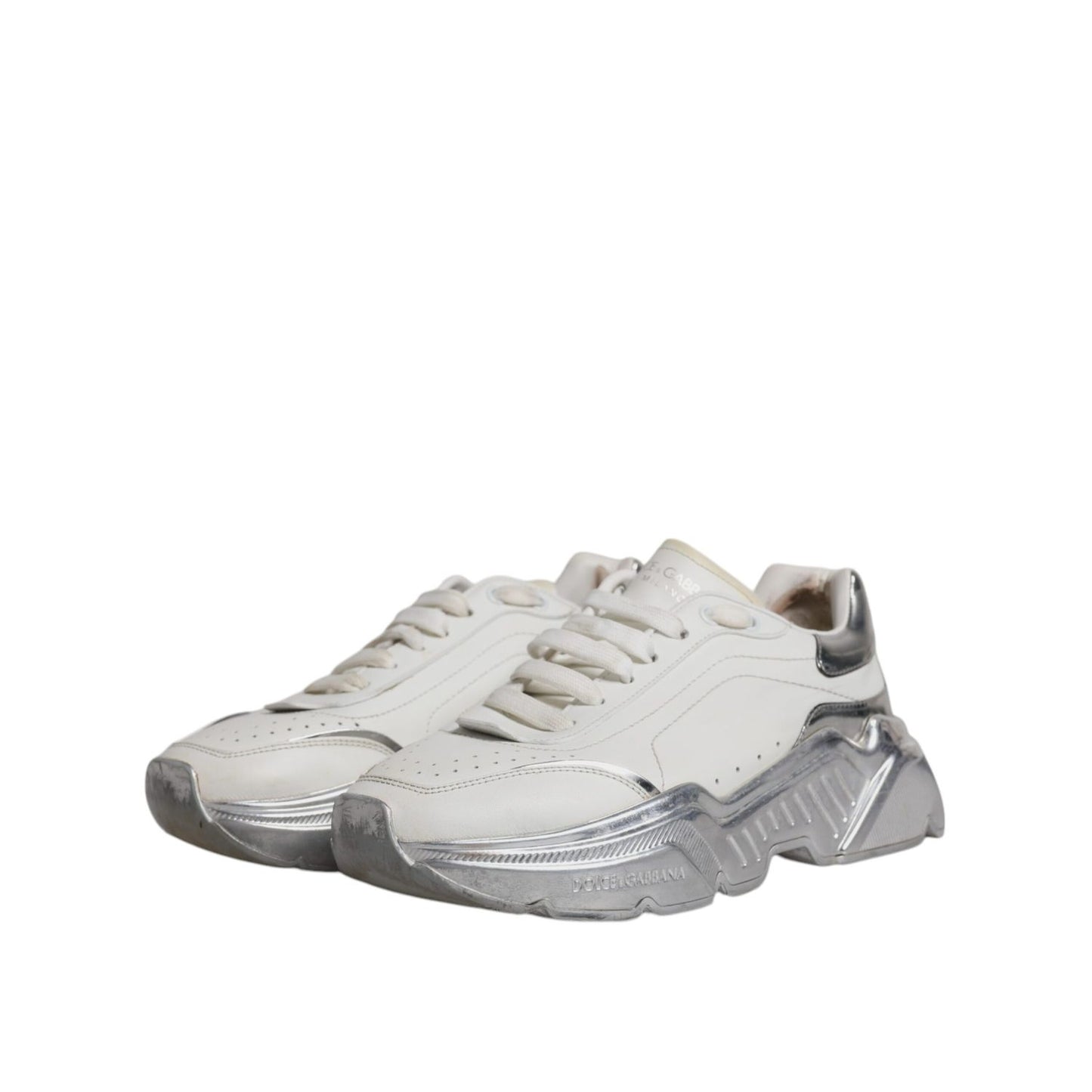 Dolce & Gabbana White Silver Daymaster Low Top Sneakers Shoes LA12432-38