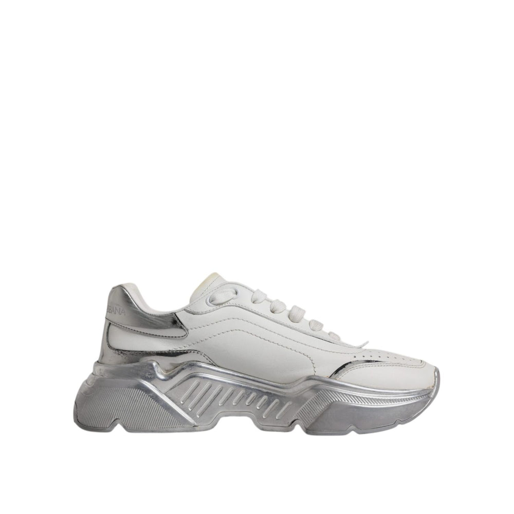 Dolce & Gabbana White Silver Daymaster Low Top Sneakers Shoes LA12432-38
